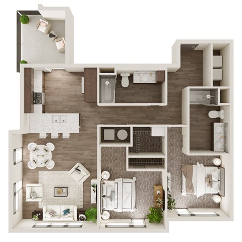 Floor plan for 2 beds, 2 baths, 1089 sqft